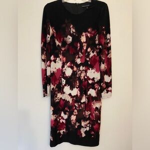 White House Black Market long sleeve “watercolor” jersey knit dress